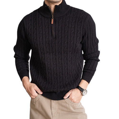 Explosiones transfronterizas de tamaño europeo medio cremallera jersey de hilado suéter hombre viejo viento de negocios otoño invierno fábrica al por mayor