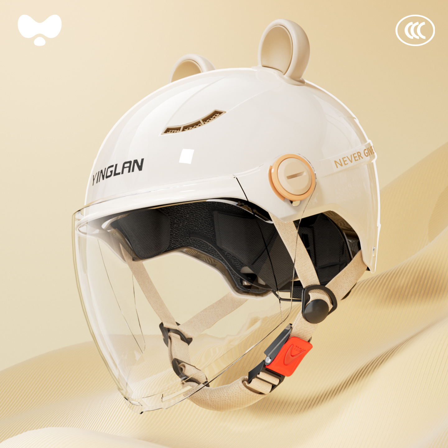 Cute Winter Warm – Universal Motosiklet kaskı (dəbilqə) - 3c-ceramic-white-hd-long-mirror-class-a-new-national-standard