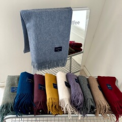 韩系纯色含羊毛高品质围巾女双面保暖百搭洋气流苏围脖素色松弛感