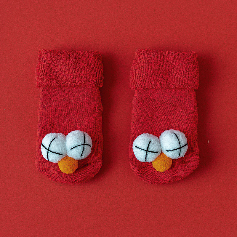 Hombres y mujeres recién nacidos, bebés, niños pequeños, una clase de algodón peinado, otoño e invierno, más calcetines rojos cálidos y gruesos de terciopelo