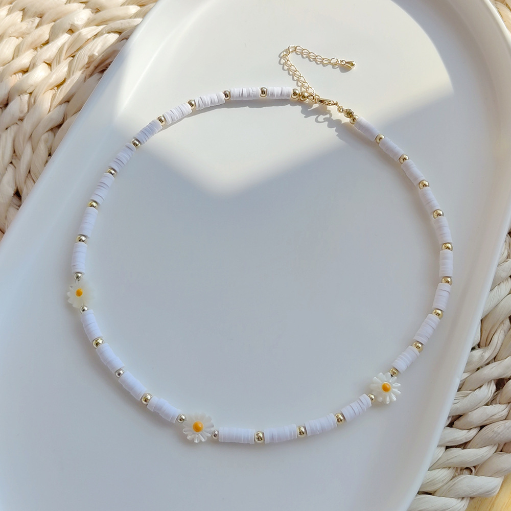 Ethnic Style Moon Flower Pearl soft clay Copper Knitting Plating Layered Necklaces Pendant Necklace