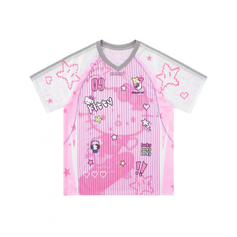 Japanese Sweet-Cool Style Hello Kitty Star Print Short-Sleeve T-Shirt for Women, New Summer Style, Loose Fit, Slimming Effect