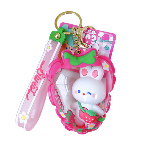 Wojian Delicious White Rabbit Strawberry Inflatable Bag Keychain Stroller Bag Keychain Small Gift School Bag Hanger Wholesale