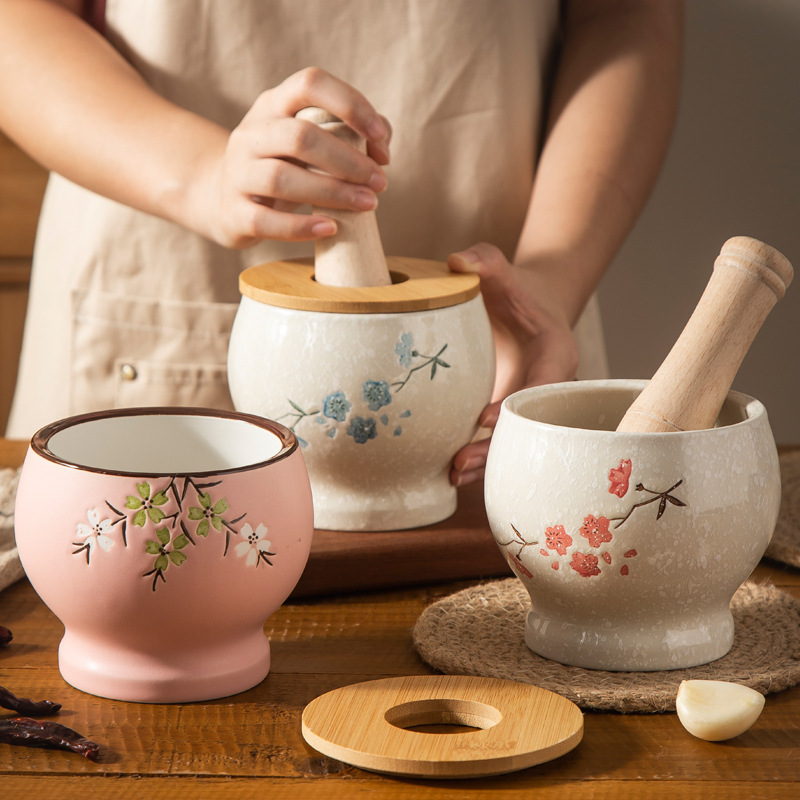 Ceramic garlic masher garlic masher garlic masher jar masher jar with wooden stick masher jar garlic press grinder garlic masher mortar