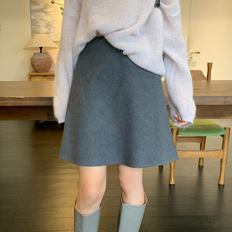 秀熙熙2025秋冬白标气质纯色羊毛高腰半身裙包臀A字短裙子女85289