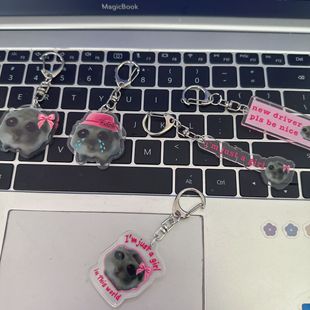 Cute hamster acrylic keychain mobile phone keychain bag decoration tag printing keychain accessories