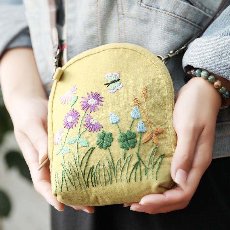 Jinhao bordado hecho a mano DIY material bolsa tela bordada mensajero bolsa de almacenamiento de producción creativa bolsa de cosméticos