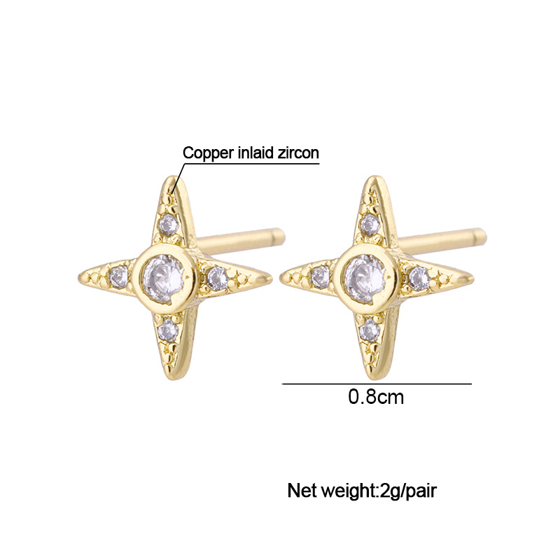 Fashion Simple Geometric Inlaid Zircon Star Ear Studs Copper Plating 18k Real Gold Earring display picture 4