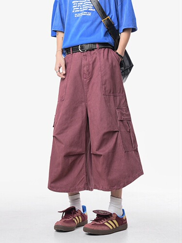 American Retro Workwear Seven-Fourth Length Men's Pants 2025 New Design Loose Shorts Straight Leg Wide Leg Paratrooper Denim Pants