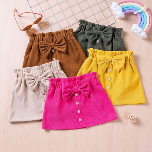 Best-selling Spring and Autumn Girls' Semi-body Skirt, Corduroy Solid Color Bow Button-down Stylish Baby Girls' Short Skirt
