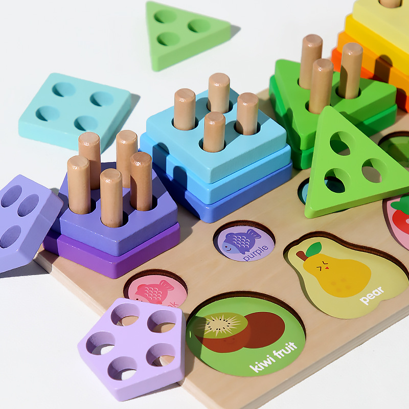 Montessori de madera para niños de tres en uno educación temprana juguetes educativos pesca corte música conjunto columna mano-ojo coordinación color cognición