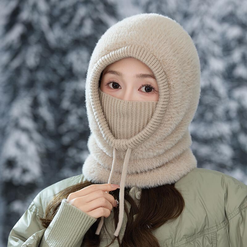 毛绒一体帽女连体加厚针织帽男冬保暖骑车防风围脖套头护耳保暖帽|undefined
