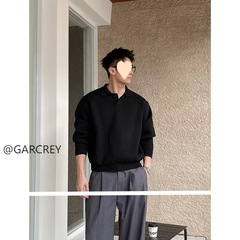 轻熟风杏色翻领针织POLO衫毛衣男款秋季潮牌高级感宽松打底衫上衣