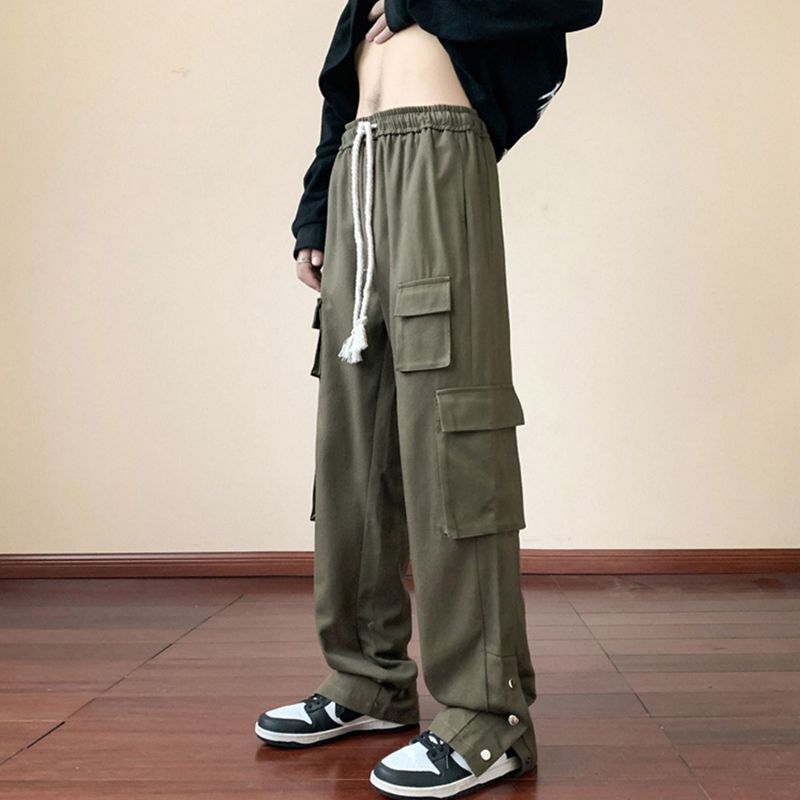 Special Offer: Washed Cotton Multi-Pocket Button-Up Cargo Pants, European and American High Street Floor-Length Casual Pants for Men and Women