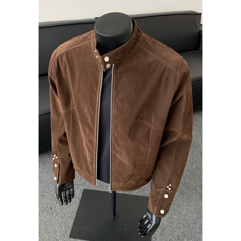 Modern Era Retro Melard Autumn Cleanfit Jacket Short Suede Leather Harrington Flight Jacket