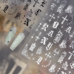 爆款指甲贴纸欧美复古风新款哥特印象字母指甲贴纸百搭十字架流行