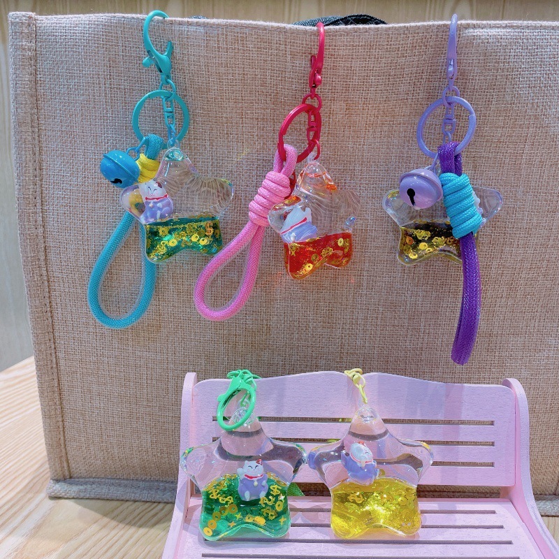 招き猫 DIY オイル液体流砂ボトルキーホルダーペンダントかわいいアクリルキーチェーンブラインドボックス小物|undefined