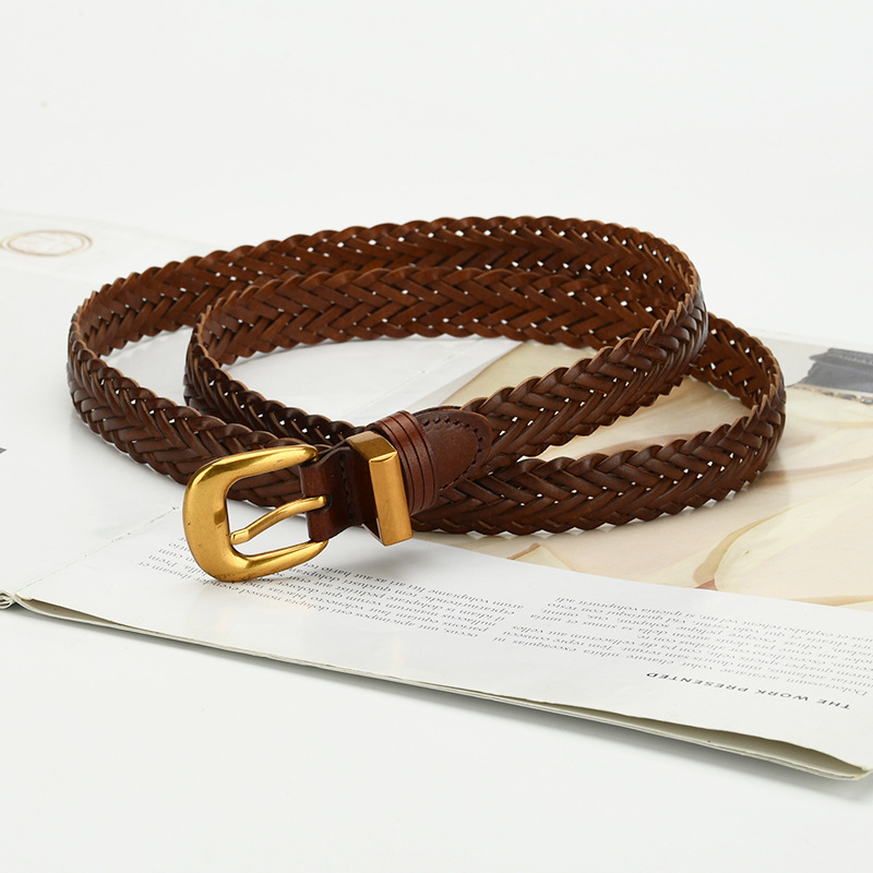 New Handmade Woven Belt Retro Versatile Dress Jeans Needle Buckle Casual Women's Belt_voghion.com