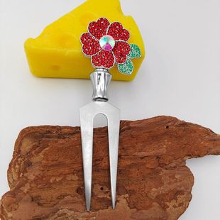 Silver edge red diamond flower fruit fork cake fork two fork fruit sign cake fork dessert fork western salad fork