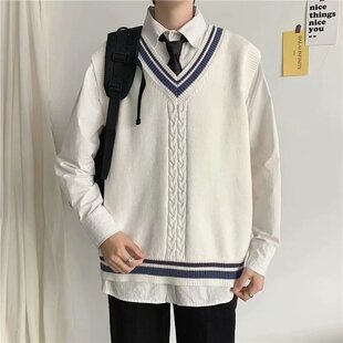 Men's and Women's Loose V Neck Vest Sweater Autumn and Winter Bf Knitted Vest Preppy Style Autumn and Winter 2023 Outwear Ins Outwear