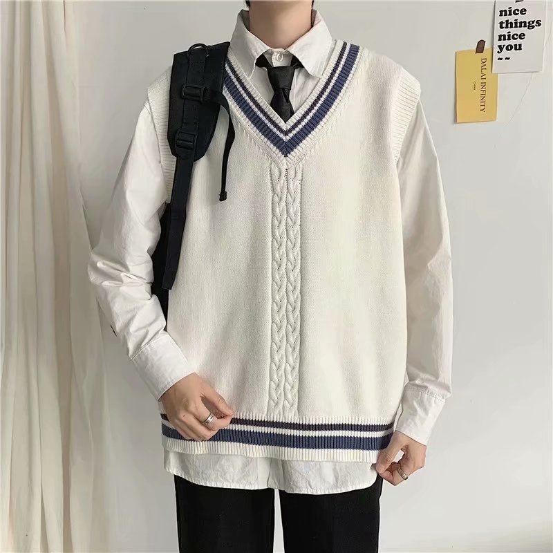 Men's and Women's Loose V Neck Vest Sweater Autumn and Winter Bf Knitted Vest Preppy Style Autumn and Winter 2023 Outwear Ins Outwear