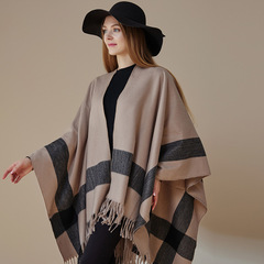Autumn/Winter New Striped Fashion Shawl for Women, Overcoat Cape Knit Office Blanket Warm Fringe Mantle