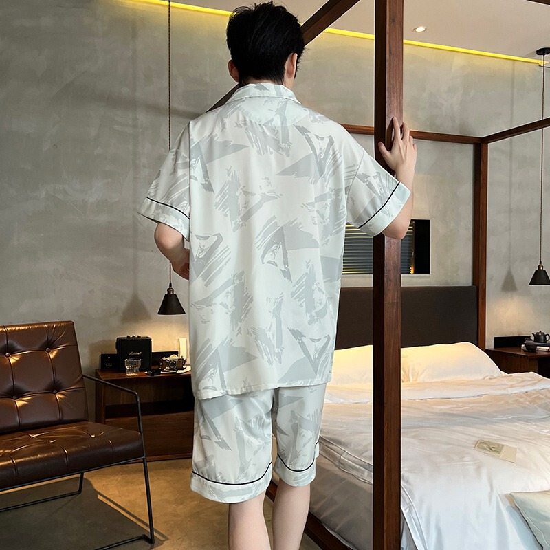 睡衣男士夏季2025新款冰丝短袖薄款夏天青少年男生家居服丝绸套装|undefined