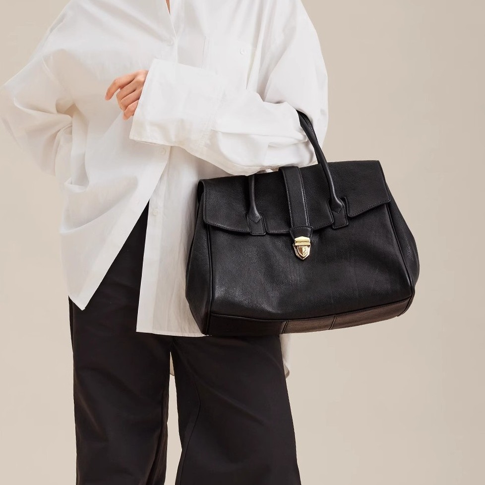 2026 New Handheld Shoulder Briefcase For Women, Genuine Leather Retro Large Capacity Commuter Top Grain Vegetable Tanned Cowhide Bag - Thumbnail 2