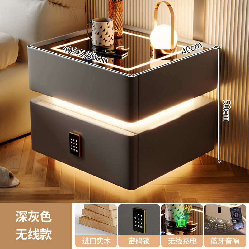 Mesita de noche inteligente, lujo ligero, alta calidad, madera maciza con luz 2024, nuevo dormitorio con cerradura, pequeño gabinete, simple y moderno