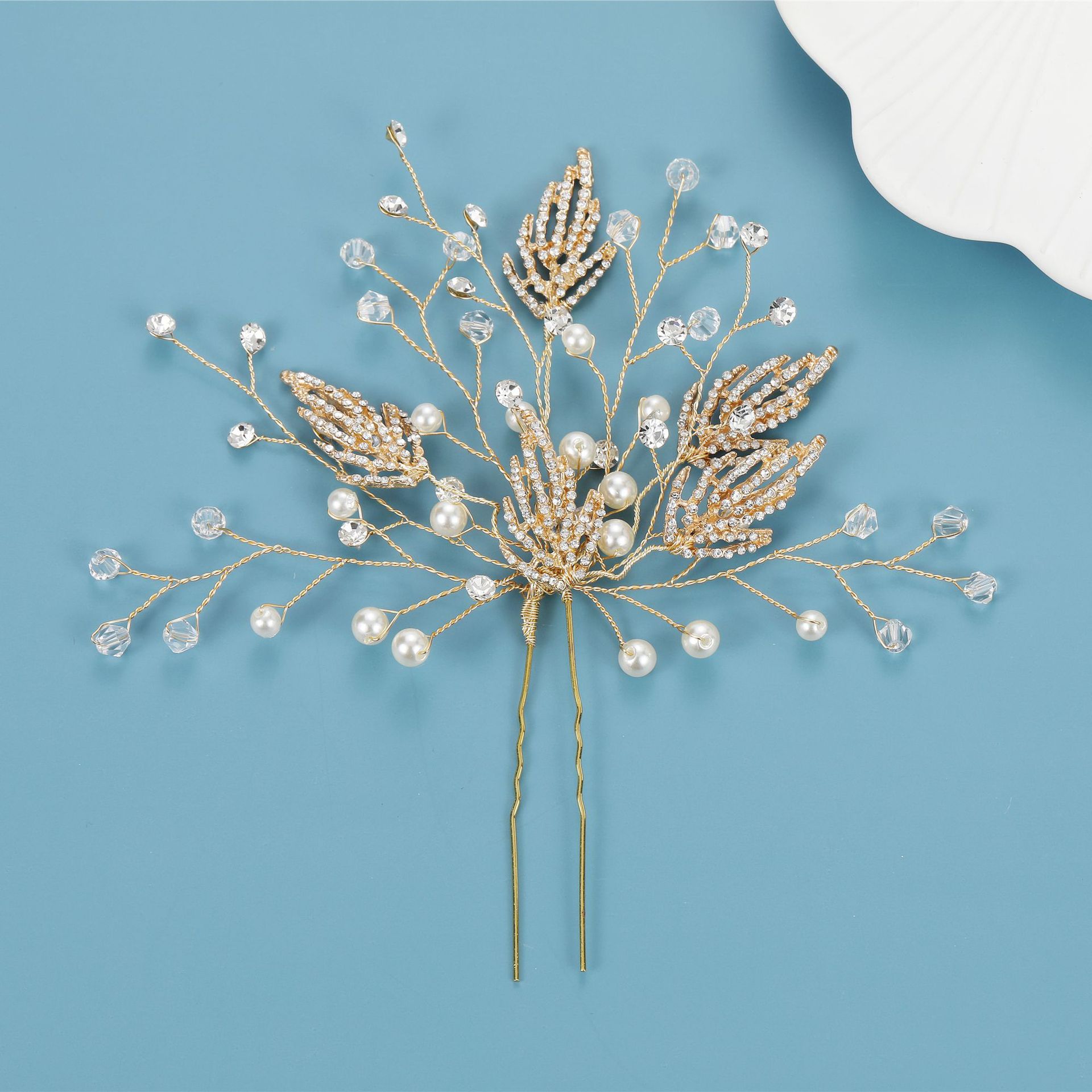 fashion bride hair accessories golden diamond alloy U-shaped hairpin
