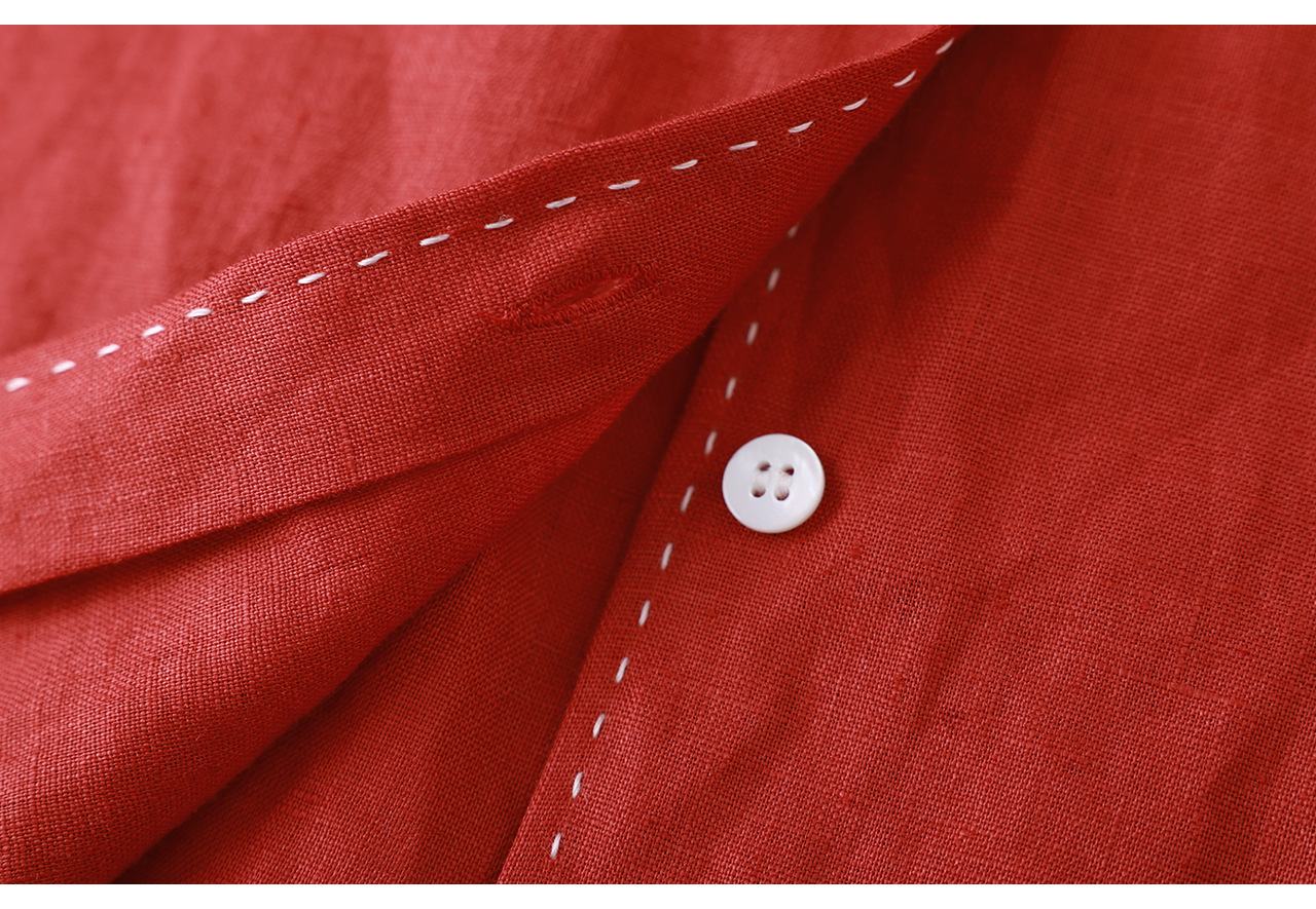 Áo sơ mi nữ linen chất lượng cao, phong cách cổ điển thư giãn, dáng rộng mùa hè — Đỏ Vermilion chi tiết 36