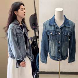 长期现货2026春装难哄章若楠温以凡同款蓝色复古短款夹克牛仔外套
