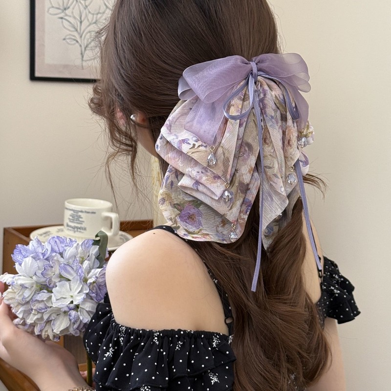 仙女风紫色碎花蝴蝶结马尾夹2025显发量后脑发抓中式高贵典雅发夹|undefined