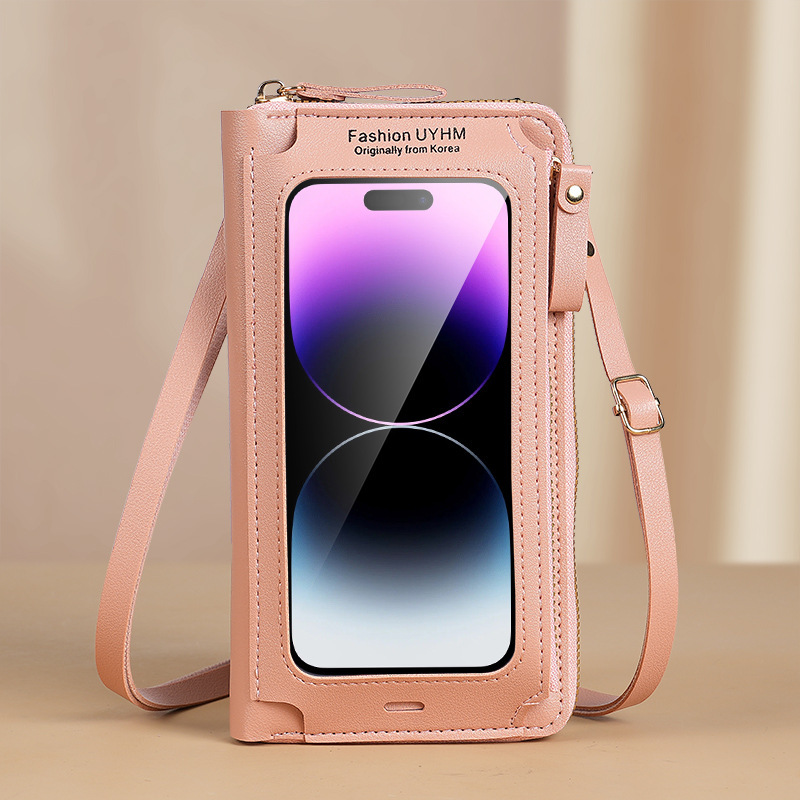 2024 bolso de teléfono móvil con pantalla táctil para mujer diagonal antirrobo multifuncional de un solo hombro todo fósforo mini bolso transparente billetera bolso para teléfono móvil