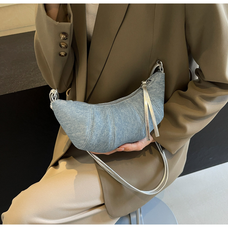 Denim for women's 2024 new fashionable casual shoulder niche trend, super hot crossbody bag, cowhide bag_senzul.com