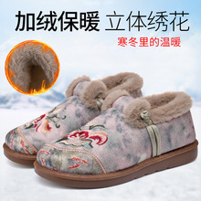 2025冬季加绒加厚老北京布鞋女保暖舒适民族风一脚蹬防寒耐磨棉鞋