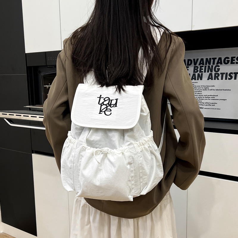 新しい韓国バックパックニッチデザインナイロン旅行スクールバッグ巾着屋外大容量休暇スクールバッグ多用途で実用的|undefined