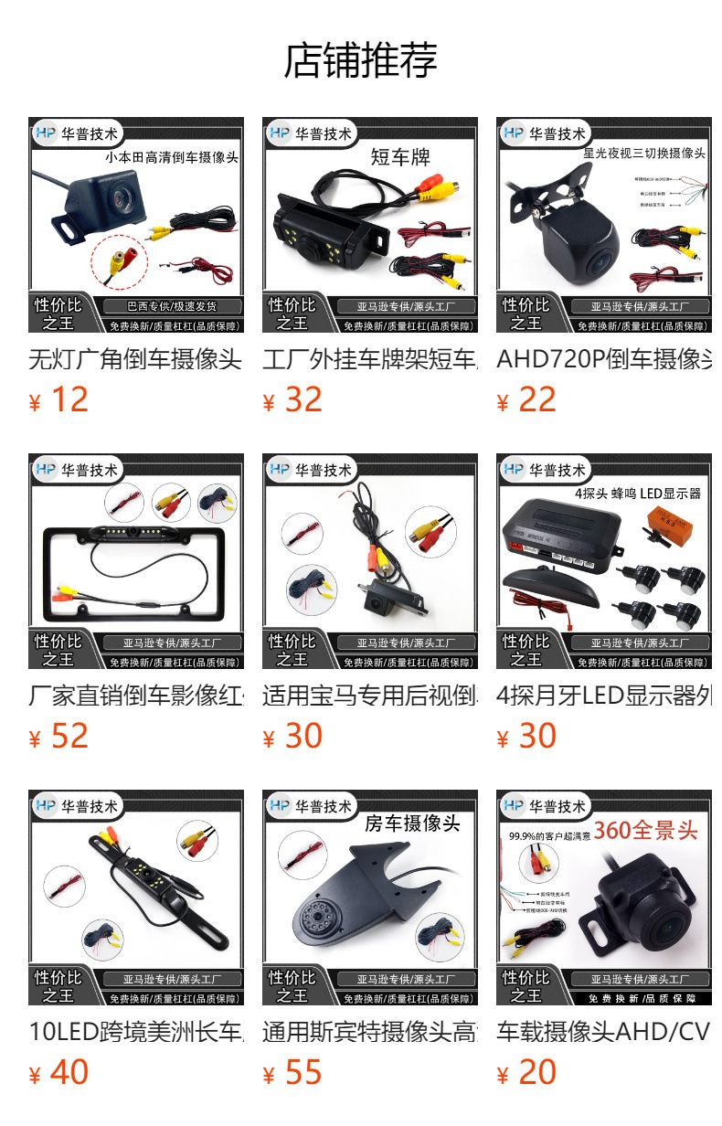 CCD panoramic three-lens system, 720P resolution, 180-degree fisheye wide-angle lens, universal car-mounted external camera