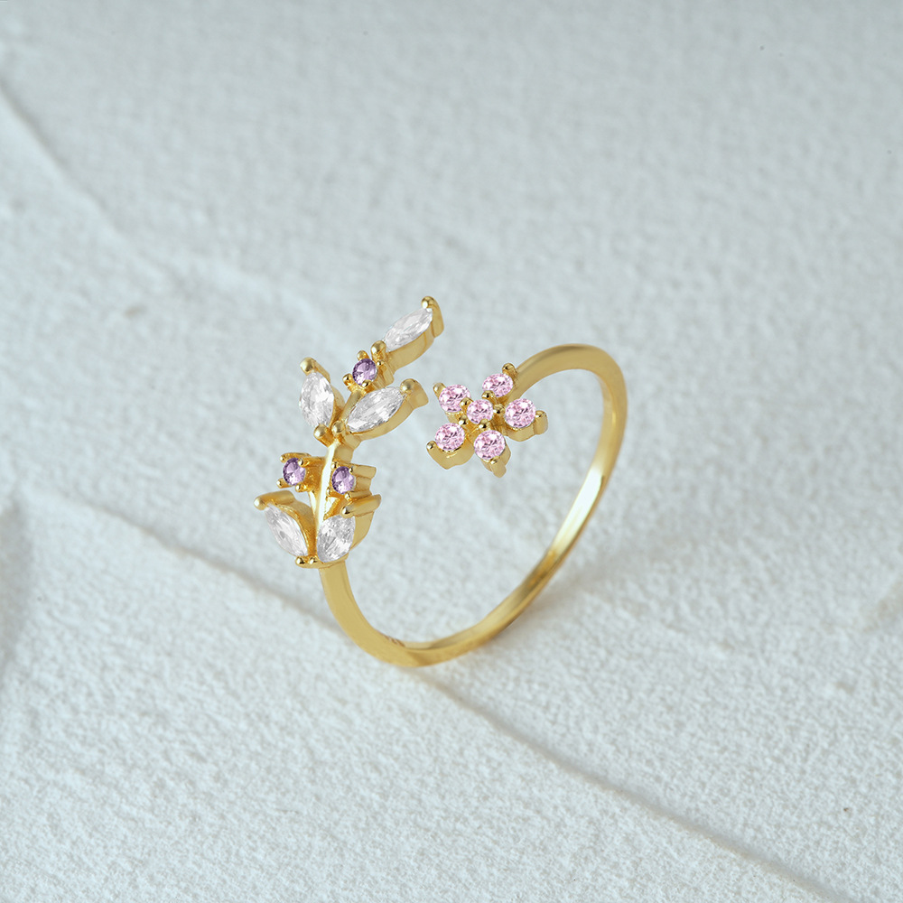 Leaves Pattern 925 Sterling Silver Zircon Leaves Rings