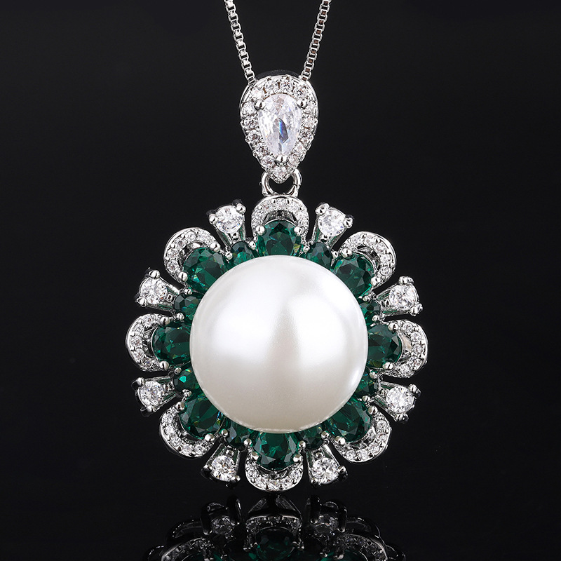 Zhuang Sheng joyería de cobre inferior chapado en oro de color de simulación tesoro con incrustaciones de perlas blancas flor traje femenino 16-14-12mm