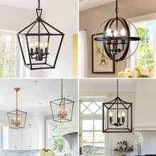 外销跨境复古铁架散装灯具美式乡村餐厅岛台店铺创意鸟笼灯罩吊灯