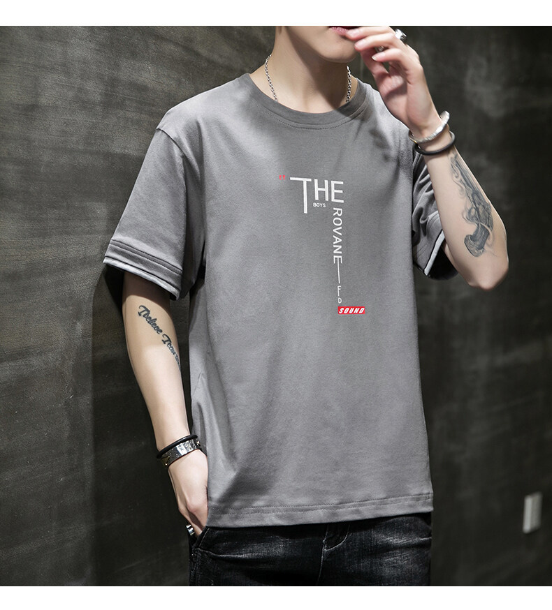 Camiseta de manga corta hombre verano ins tendencia holgada hombre verano 100 algodón hombre cuello redondo manga media top pic 13