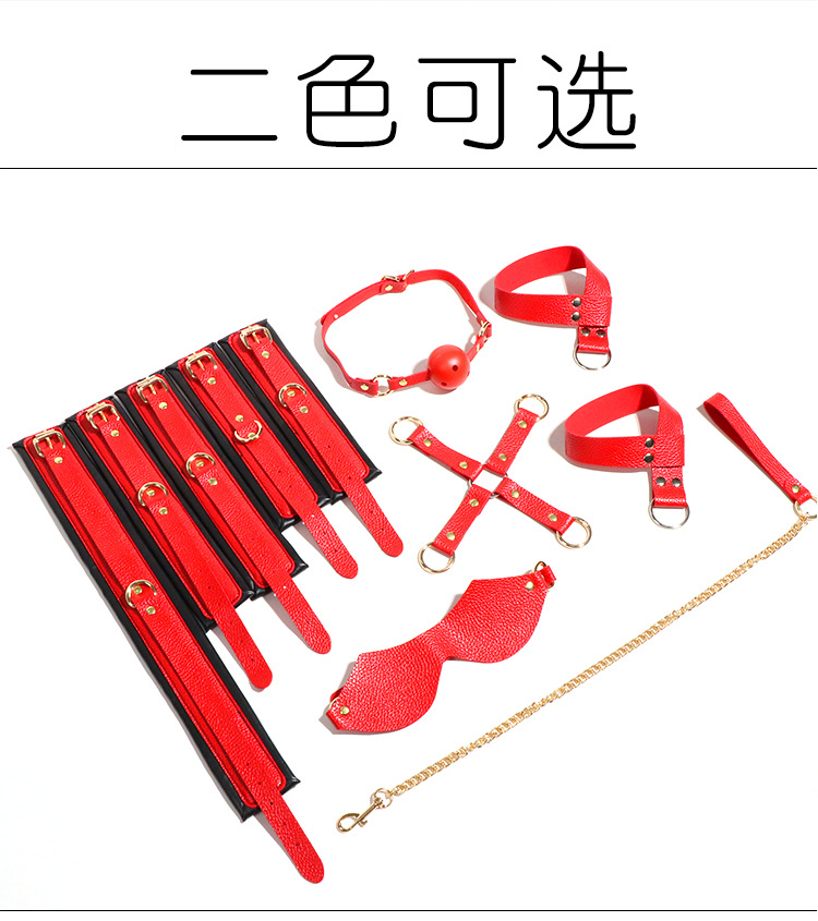 8-Piece Faux Leather Bondage Set with Metal Handcuffs, Black Adult Couple Kit — detail image 30