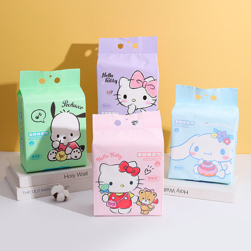 Sanrio series cotton soft towel disposable face wash towel family size hanging thickened pearl pattern soft towel wholesale