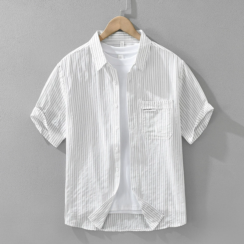 8118 Японская полосатая дышащая рубашка с короткими рукавами мужская мода дикая художественная повседневная свободная рубашка