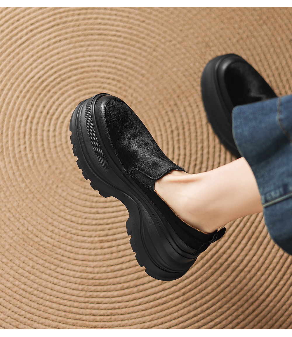 Giày loafer nữ đế xuồng platform da lông ngựa gót 7.5 cm — màu đen, màu mơ chi tiết 11