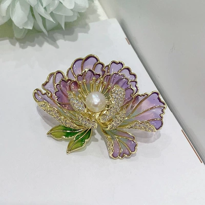 Yaxa sancaqları flower brooch women's high-grade enamel - purple-accessories-excluding-pearls