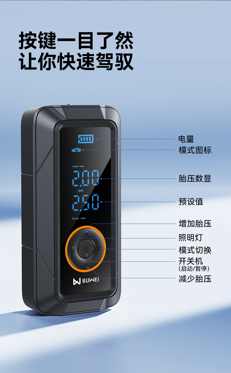[Pl01] Buwei Car Air Pump Portable Inflator Tire Inflator Pressure Gauge Type Inflator
