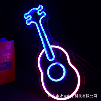 ins网红led霓虹灯定制广告招牌发光迷你字吉他房间霓虹灯卧室装饰