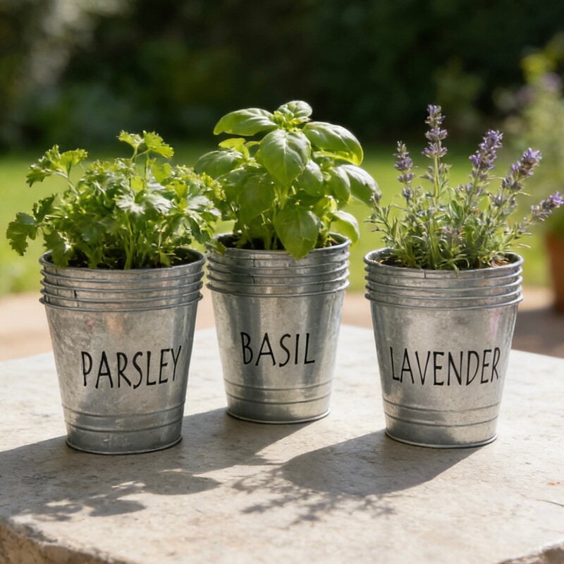 Vintage Texted Galvanized Iron Bucket Balcony Planting Flower Pot Parsley Basil Lavender Flower Bucket Manufacturer Wholesale